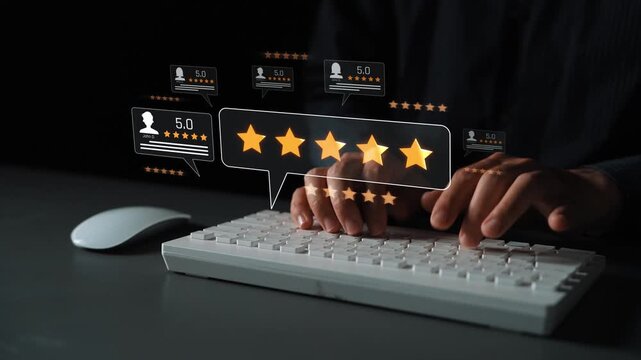 Customer centric review and rating system support product review, digital rating concept, and customer give good trust by visualizing people choice through stars and feedback content technology Marrow