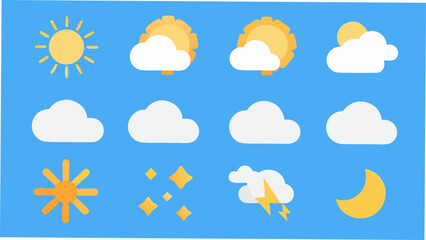 Obraz premium Colorful Weather Symbols Collection A Flat Vector Illustration Against A Blue Background atmospheric