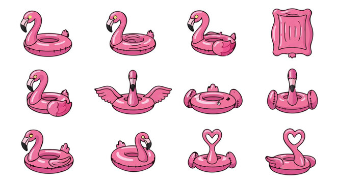 Pink flamingo inflatable pool floats in various designs
