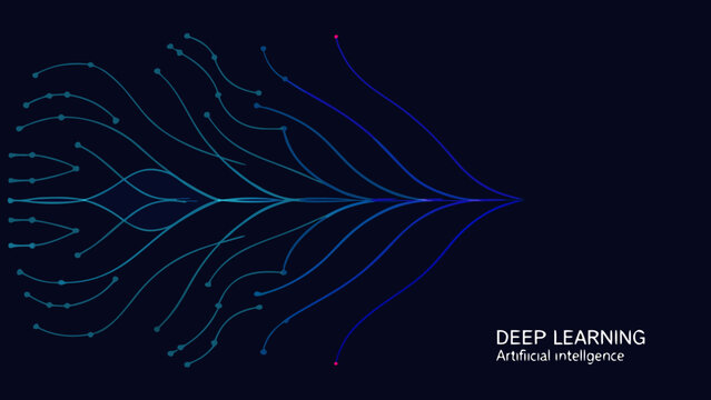 Branching network illustration with glowing nodes on a dark blue background representing data flow