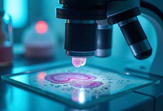 Advanced Medical Microscope Analyzing Tissue Sample for Scientific Research in High-Resolution Detail
