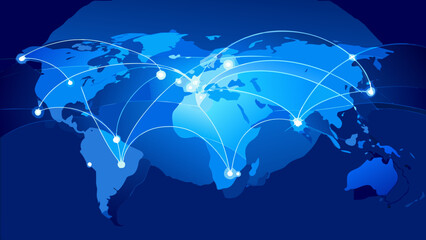 World map with connecting lines a blue vector illustration depicting global communication networks © Sujit
