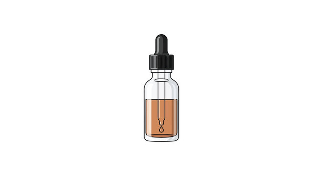 Glass dropper bottle with amber liquid a vector illustration on a white background amber colored cosmetic essential oil
