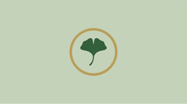 Ginkgo leaf circle frame vector illustration