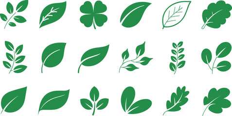 Green leaves silhouette vector icon set with minimalist eco foliage shapes and botanical elements on white background © MdIbrahimIslam
