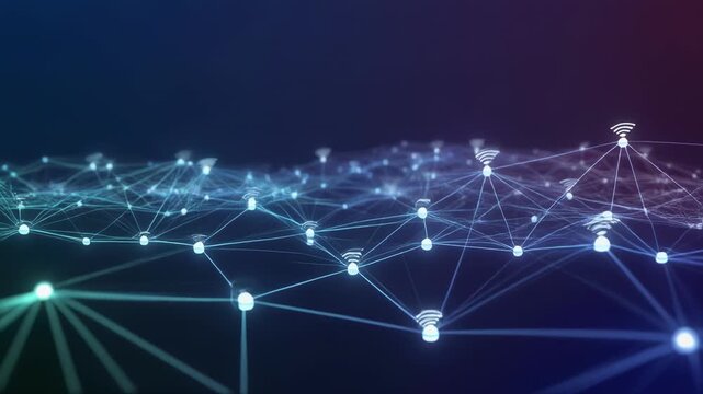 Abstract 3D wireframe animation with glowing nodes and connections