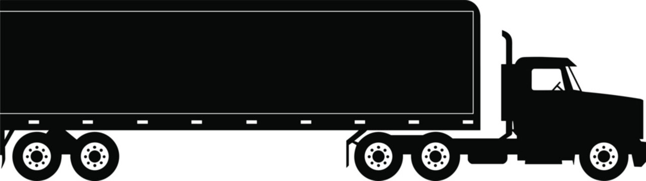 Vintage hand drawn semi truck vector illustration with retro classic cargo tractor trailer side view