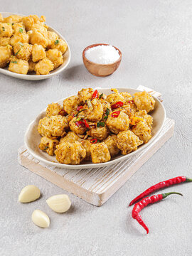 Traditional Spicy Tofu Bites with Chili Pepper and Salt