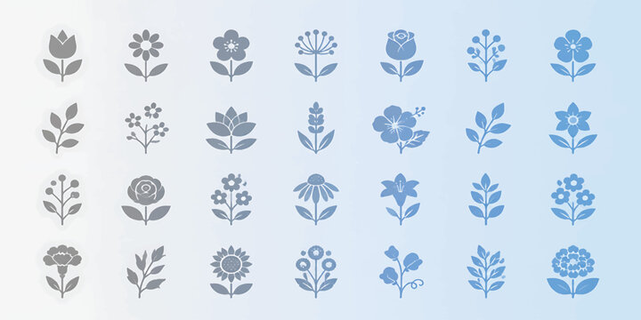 seamless vector pattern of four leaf clover icons and blue flowers with floral winter snowflakes, decorative nature ornament set with stars and vintage texture background