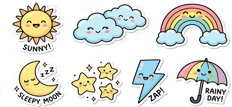 Cute cartoon weather stickers