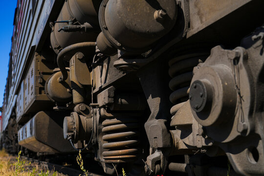 Detailed train undercarriage and wheels.