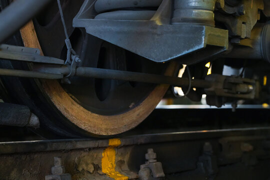 Detailed train undercarriage and wheels.
