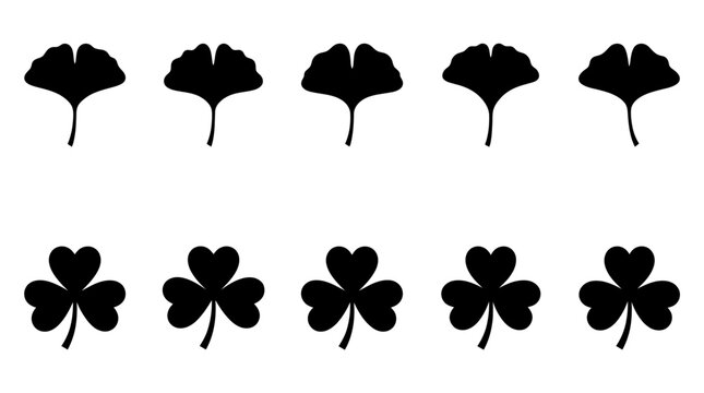 Collection of ginkgo and clover leaf silhouettes