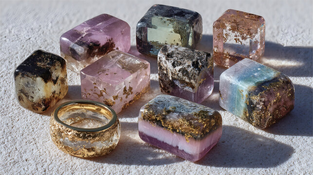 Resin blocks with gold leaf inclusions