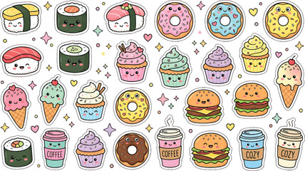 Colorful cartoon food stickers © SMNahid