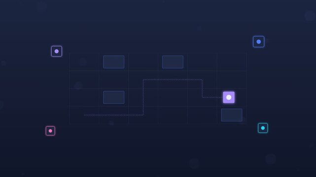 Flat design dark smart factory with conveyors sensors robotic arms