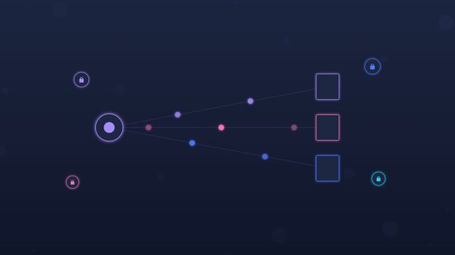 Flat design AI server load balancing distributing traffic dark