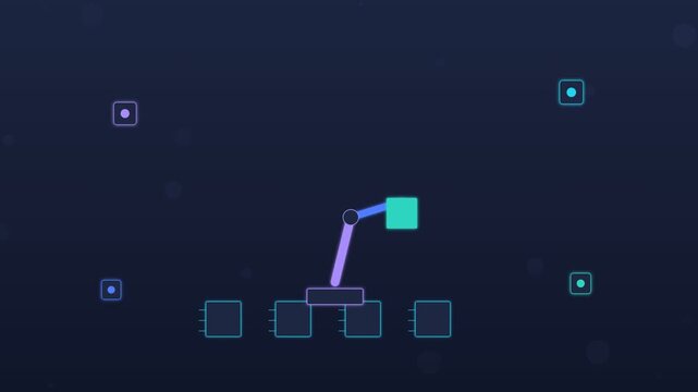Flat design AI robot repairing a damaged circuit board dark