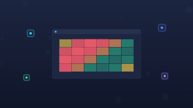 Flat design AI cyber risk heatmap lighting up and cooling down dark
