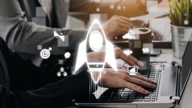 Startup launch and business growth concept, rocket symbolism, entrepreneurship, startup innovation, and early-stage success strategies for new business development and expansion. Muxer
