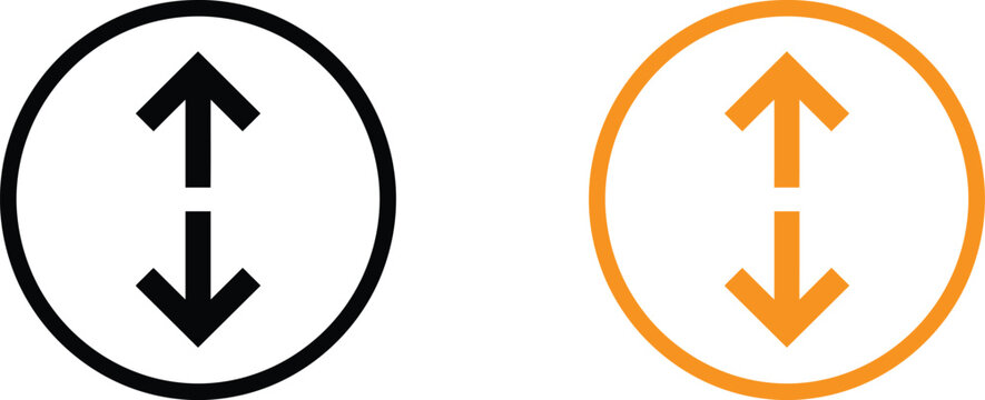 Black and orange vertical arrow icons pointing up and down inside circles