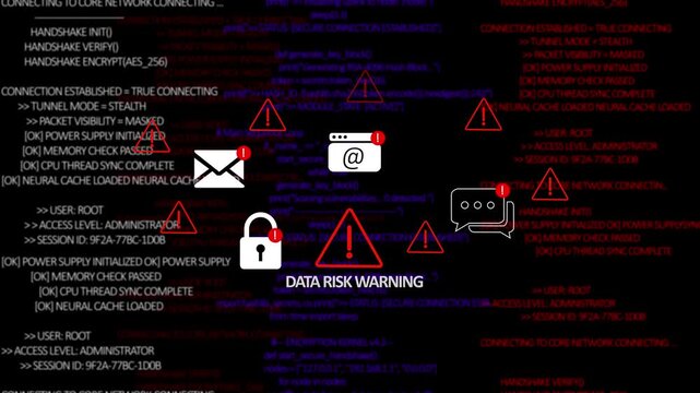 Futuristic user interface for system protection and security statusandand data risk warning. Cyber attack alert and active defense system concept. 4K Digital Defense System Motion Video
