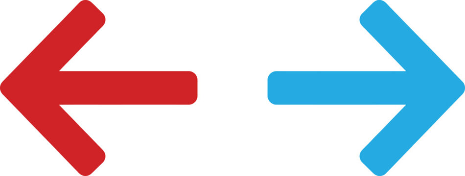 Red left arrow and blue right arrow icons showing opposite directions
