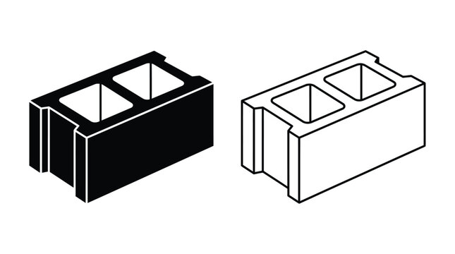 Concrete Building Block Black And White Line Vector Illustration