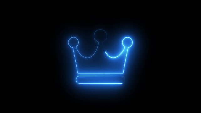 Neon glowing blue crown. on a isolated black background. motion graphic of crown concept. 4k motion video