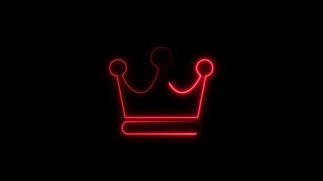 Neon glowing red crown. on a isolated black background. motion graphic of crown concept. 4k motion video