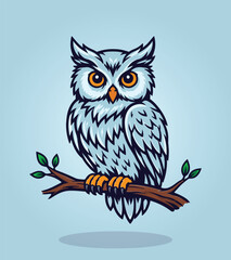 Obraz premium Stylized owl perched on a branch eagle, owl, hawk, falcon, eagle flying, cute owl, bird, birds flying, animal, hunting, animal character, animal cute, wildlife, horror, 