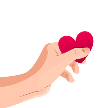Hand holding red heart vector illustration representing love charity and care on white background