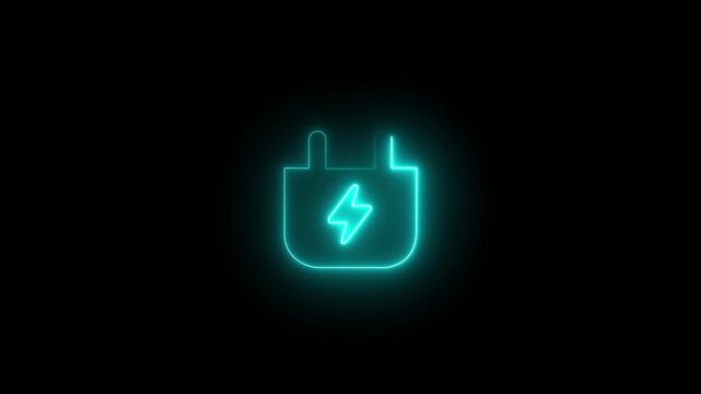 Green Neon Outline Icon of an Electrical Plug with Lightning Bolt Symbol on Black Background power plug. motion graphic of plug and lighting bolt concept. 4k video