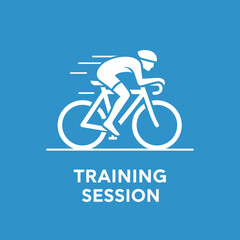 Fototapeta premium Minimalist Silhouette of Cyclist Engaged in Intense Training Session Against a Solid Blue Backdrop