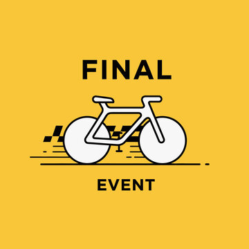 Minimalist Bicycle Illustration Depicting a Final Event or Race on a Yellow Background