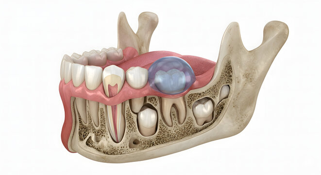 3D Render of Eruption Cyst in Child Dental Anatomy, Suitable for Science Education, Isolated on White Background