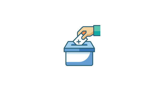 Hand dropping ballot into voting box with plus sign
