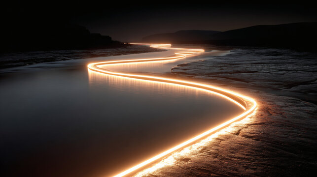 Illuminated riverbed at night