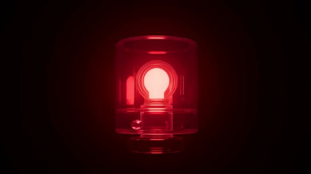 Static shot of red warning beacon pulsing on isolated dark background in studio close up subtle flicker glow emergency signal illuminated centrally