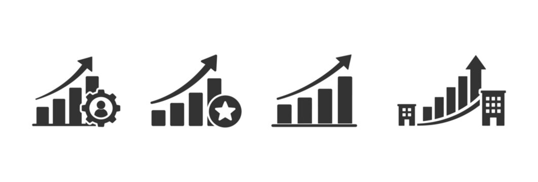 Business growth and financial progress icons set showing bar cha