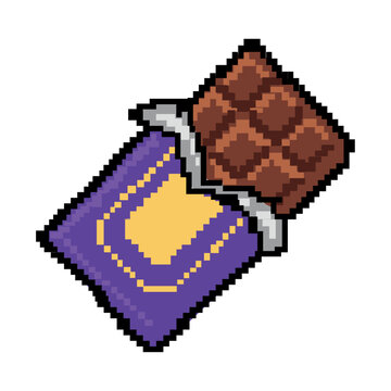 Retro purple pixel chocolate bar 8-bit vector graphic design