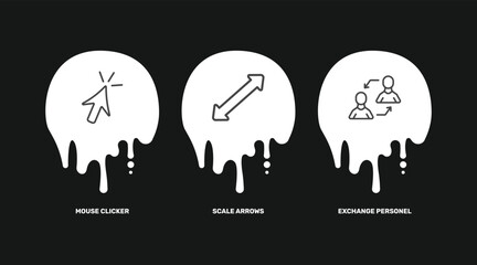 Fototapeta premium user interface icon set with mouse clicker, scale arrows, exchange personel signs in flat outline style