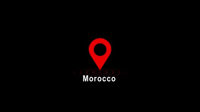 Red location pin icon with Morocco text on black background image photo 4k video...