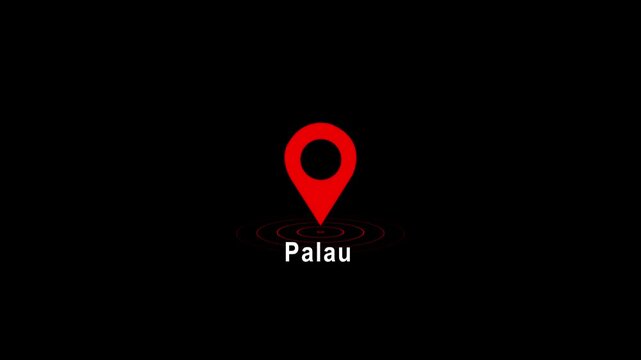 Red location pin icon with Palau text on black background image photo 4k video...