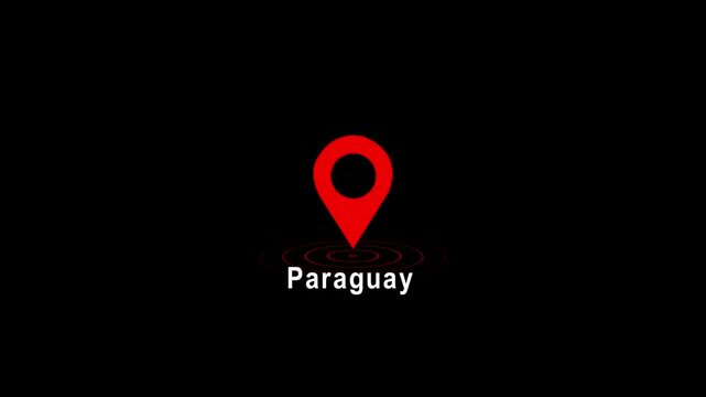 Red location pin icon with Paraguay text on black background image photo 4k video...