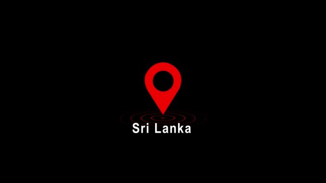 Red location pin icon with Sri Lanka text on black background image photo 4k video...
