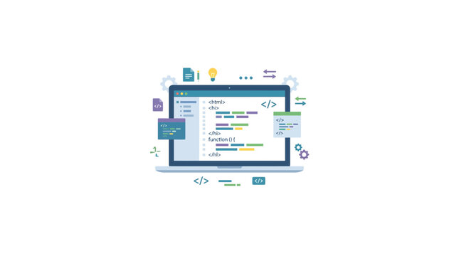 Laptop with code on screen, programming, web development, software engineering, technology concept