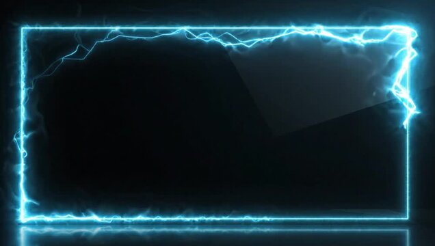 A radiant blue lightning-filled rectangular frame casting a subtle reflection on a dark surface, creating an energetic and dynamic border
