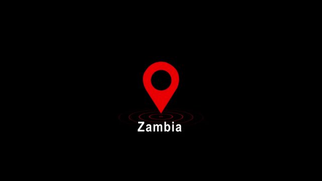 Red location pin icon with Zambia text on black background image photo 4k video...