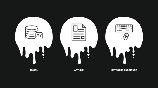 information technology icon set with mysql, article, keyboard and mouse signs in flat outline style